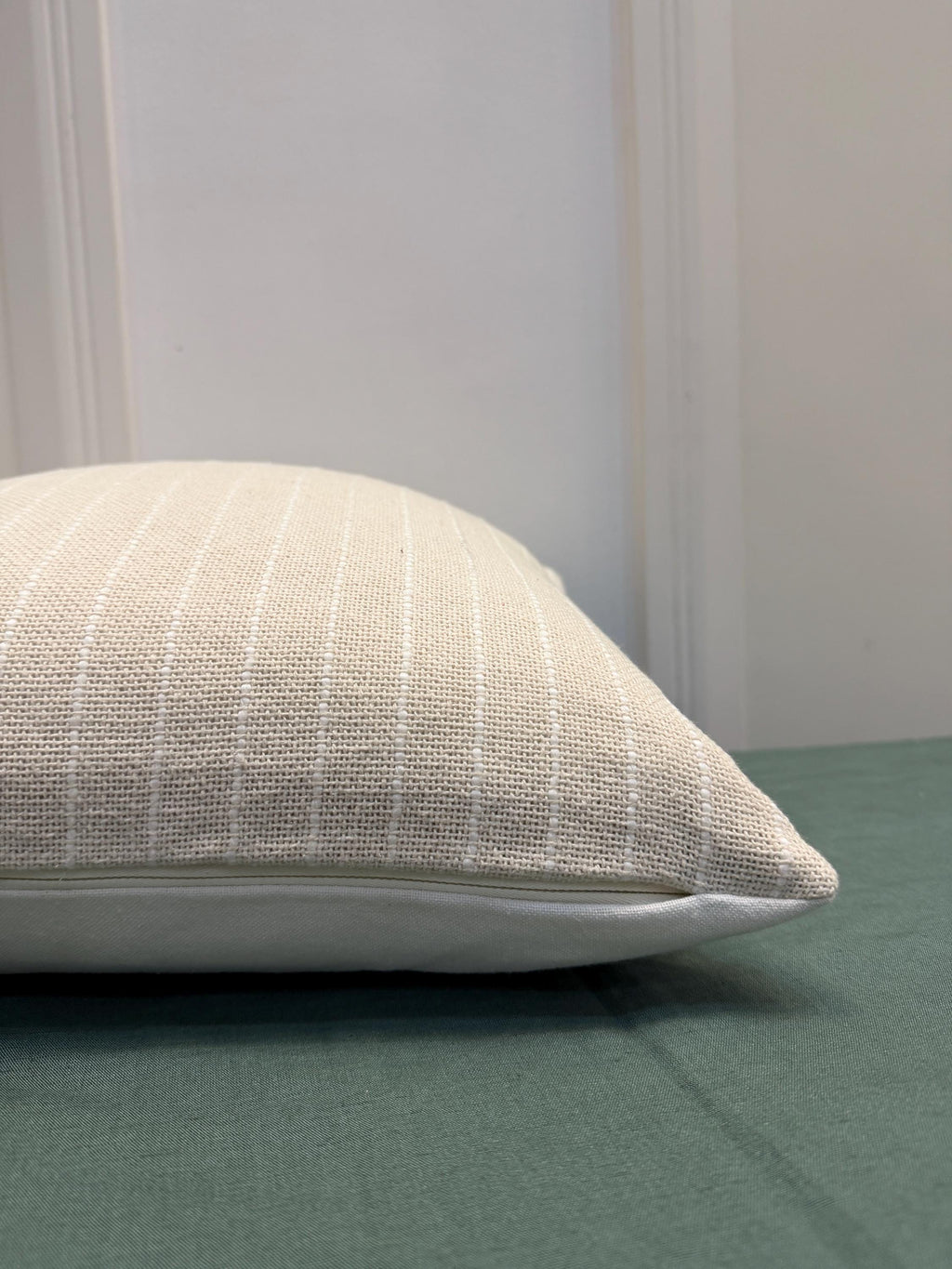 Handmade Ivory Cotton Throw Pillow Cover – Woven Stripe, Minimalist Style
