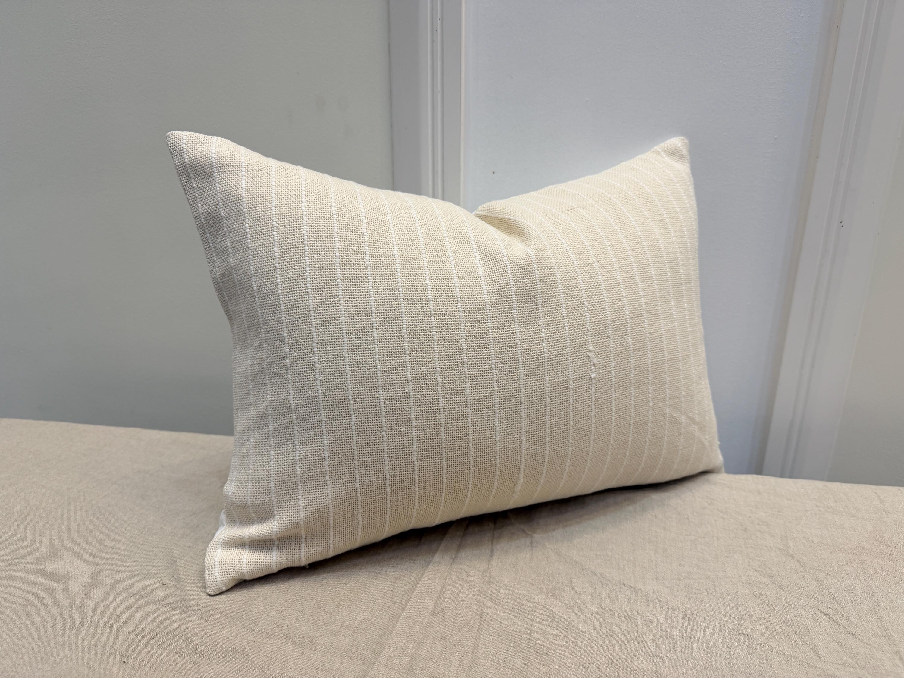 Handmade Ivory Cotton Throw Pillow Cover – Woven Stripe, Minimalist Style