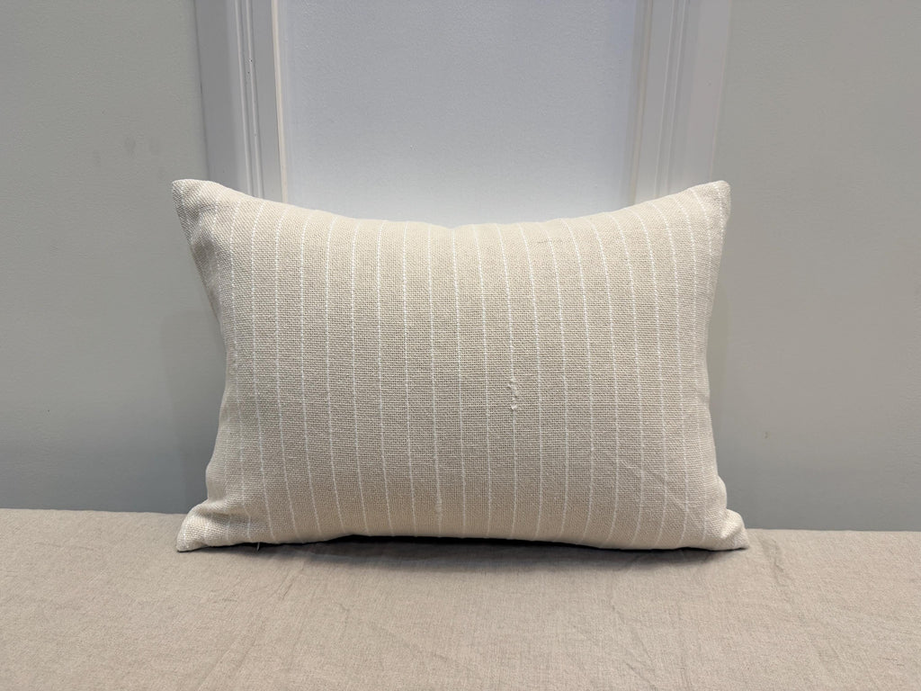 Handmade Ivory Cotton Throw Pillow Cover – Woven Stripe, Minimalist Style