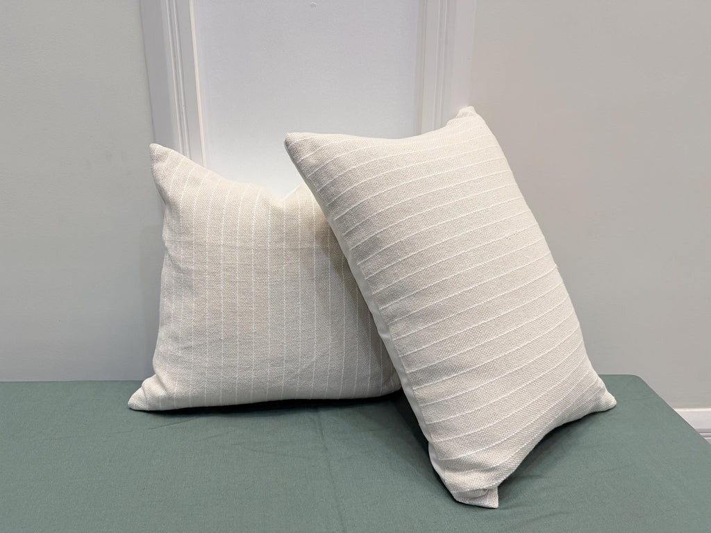 Handmade Ivory Cotton Throw Pillow Cover – Woven Stripe, Minimalist Style