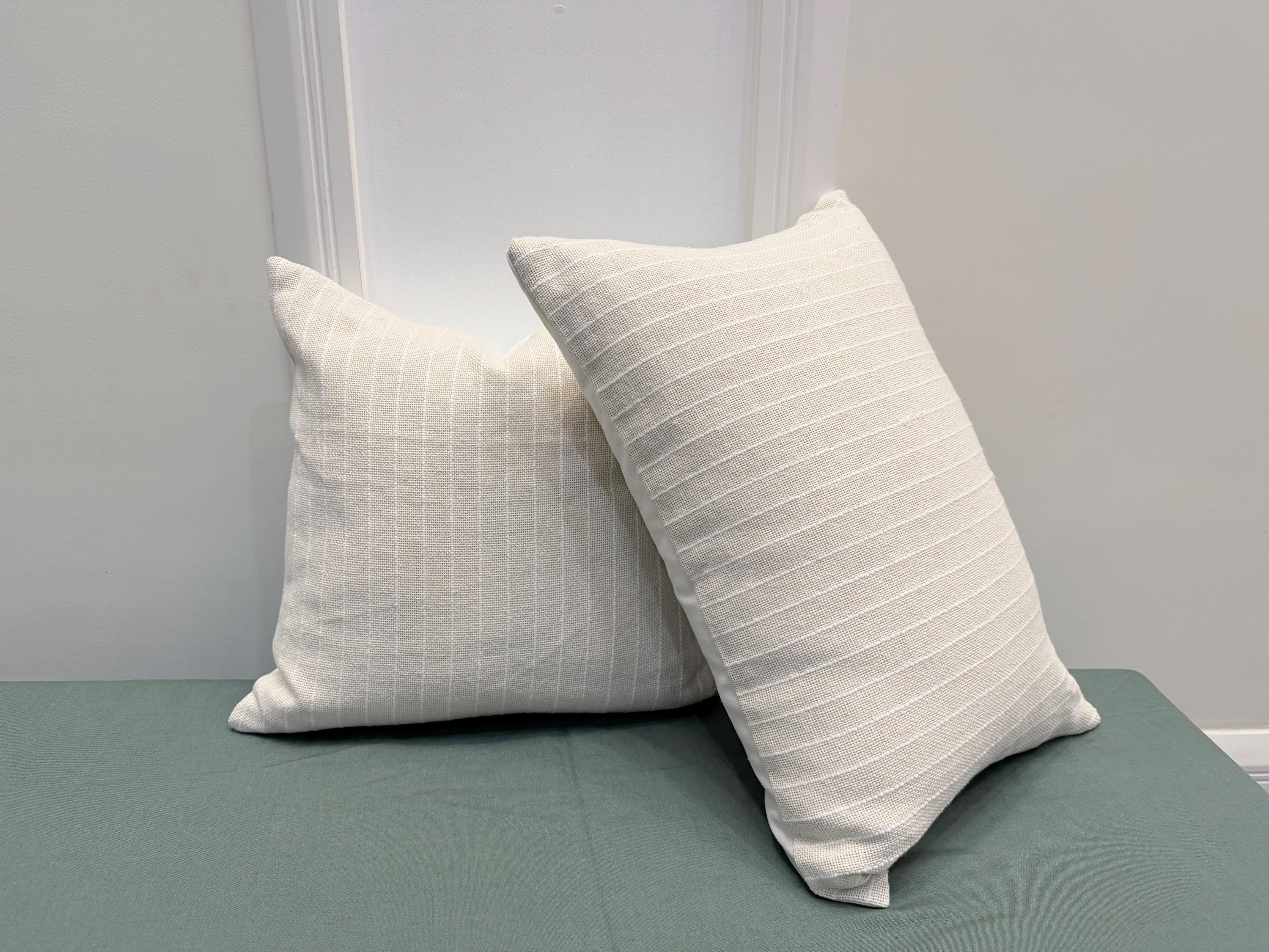 Handmade Ivory Cotton Throw Pillow Cover – Woven Stripe, Minimalist Style