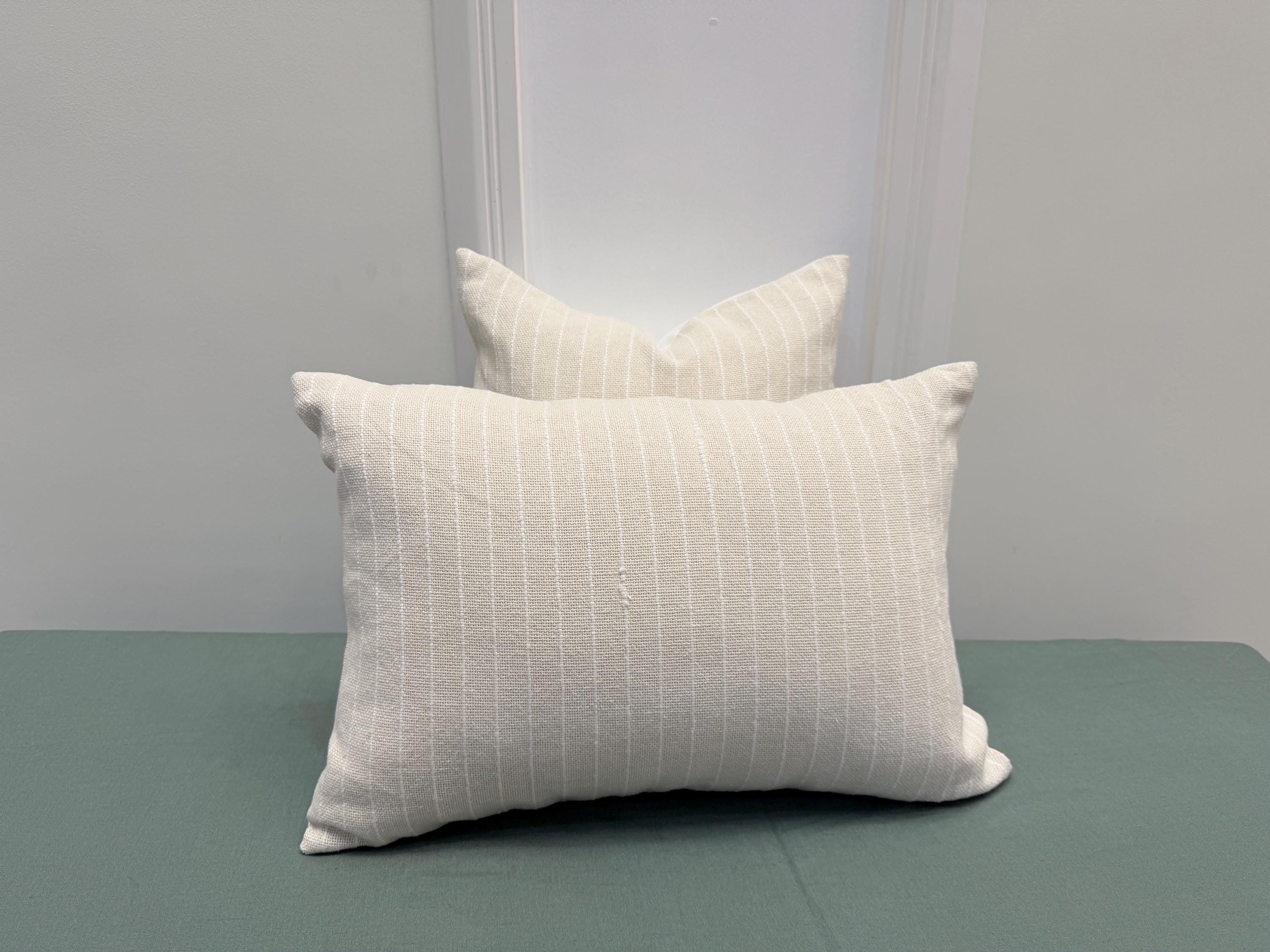 Handmade Ivory Cotton Throw Pillow Cover – Woven Stripe, Minimalist Style