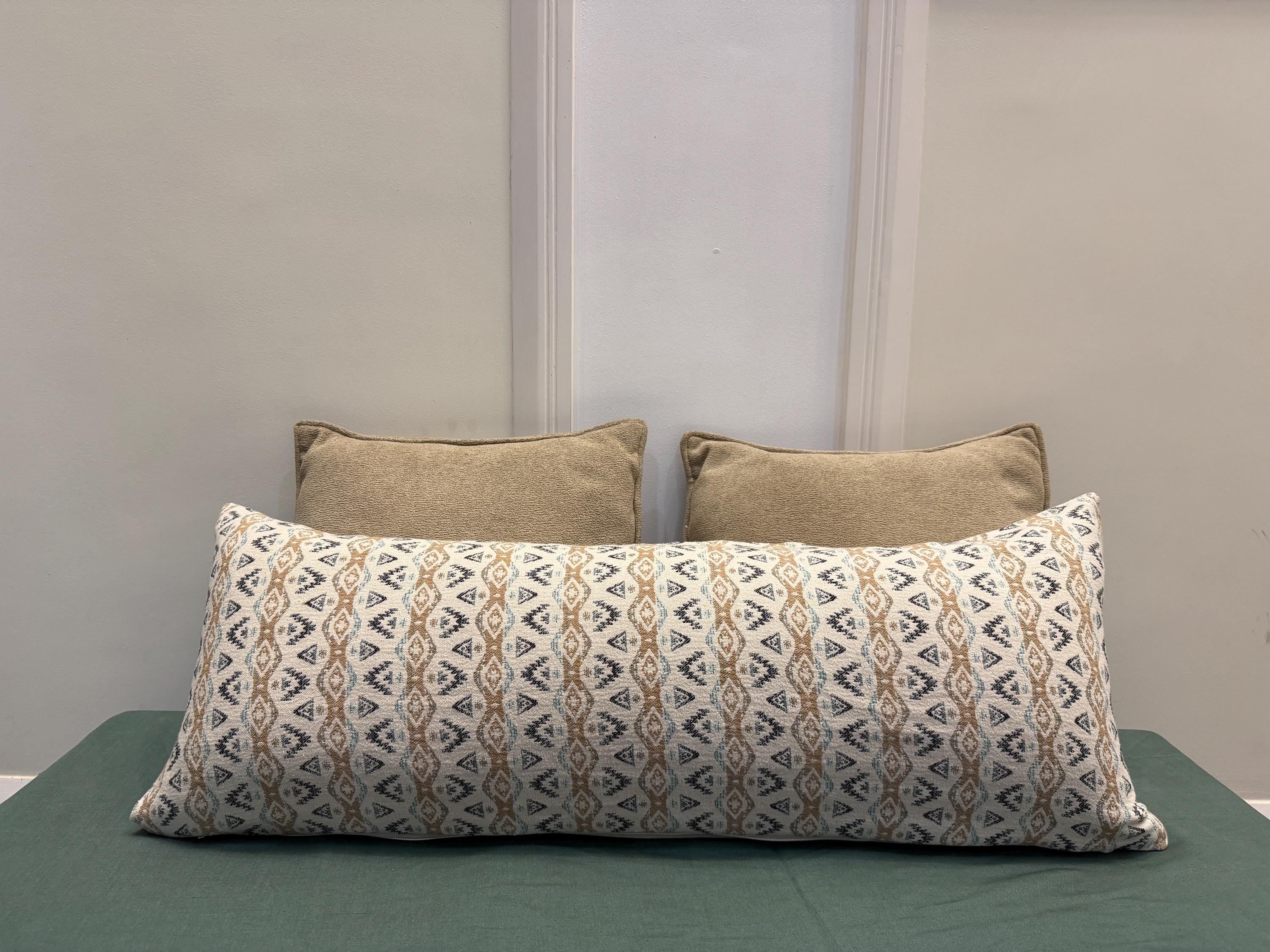Lumbar Pillow Cover with Neutral Tribal Pattern | Long Decorative Cushion