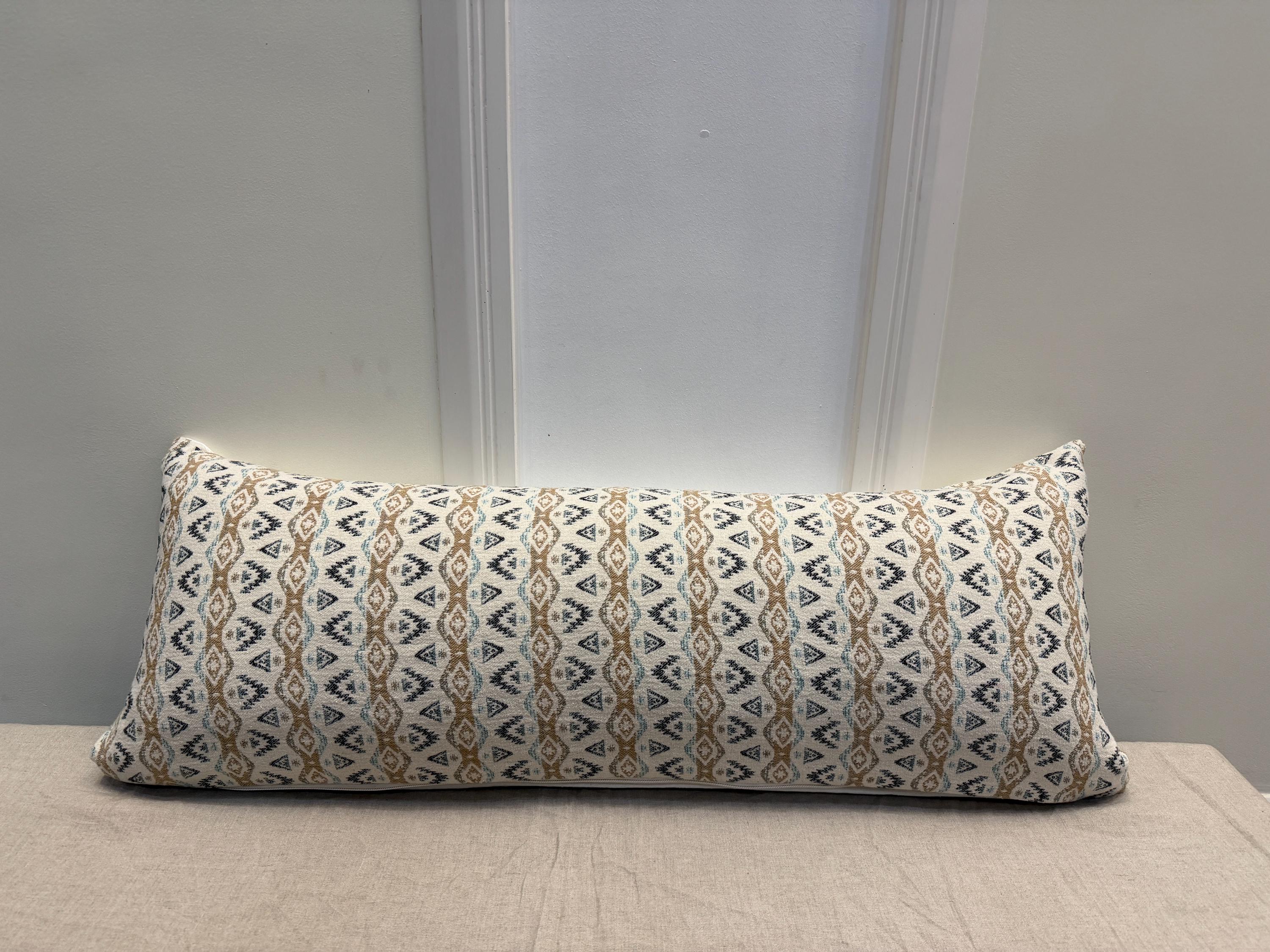 Lumbar Pillow Cover with Neutral Tribal Pattern | Long Decorative Cushion