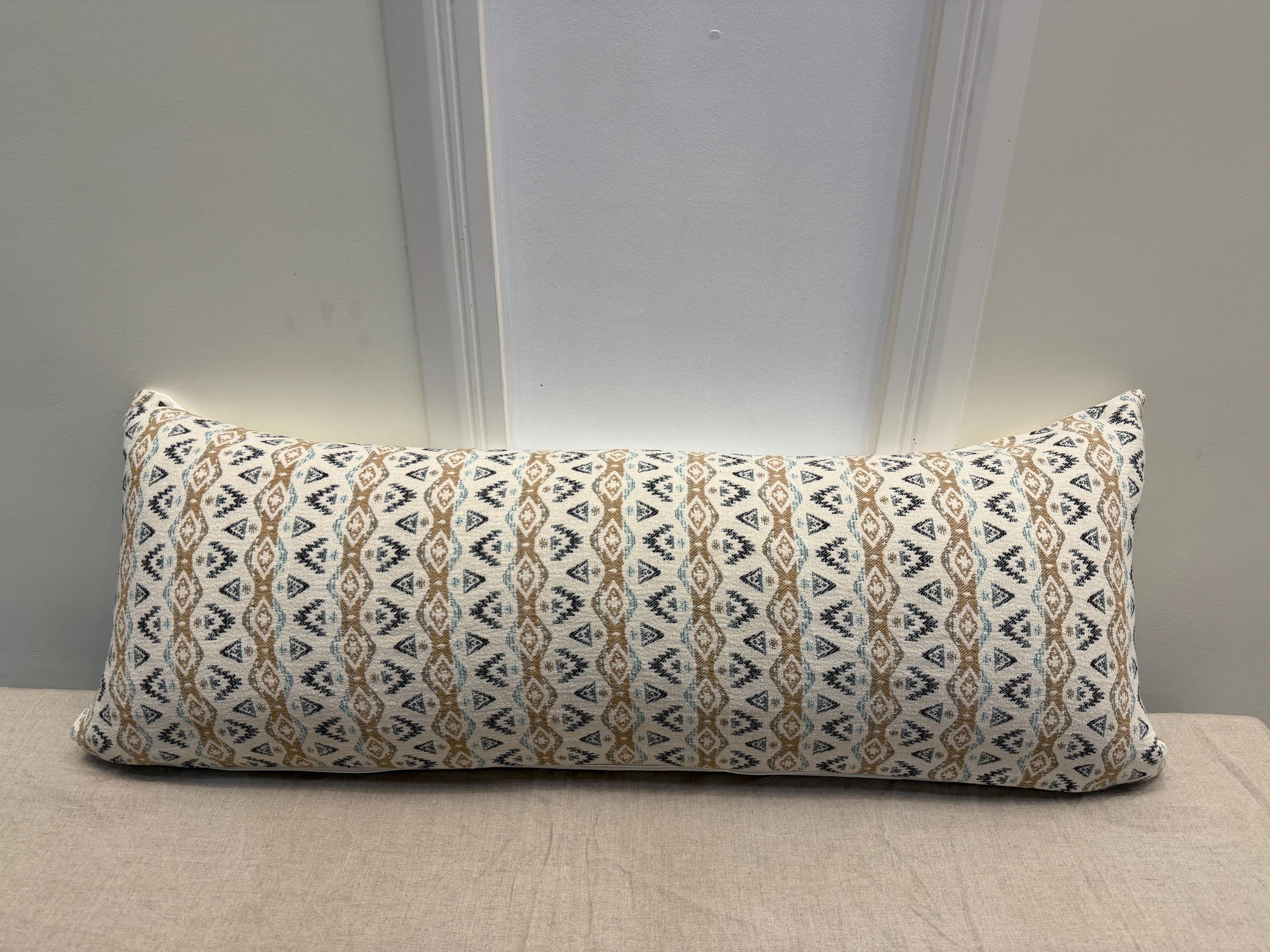 Lumbar Pillow Cover with Neutral Tribal Pattern | Long Decorative Cushion