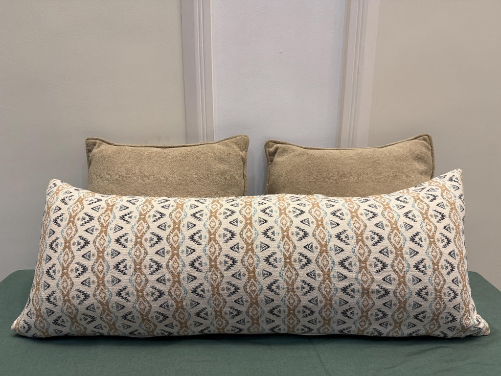 Lumbar Pillow Cover with Neutral Tribal Pattern | Long Decorative Cushion