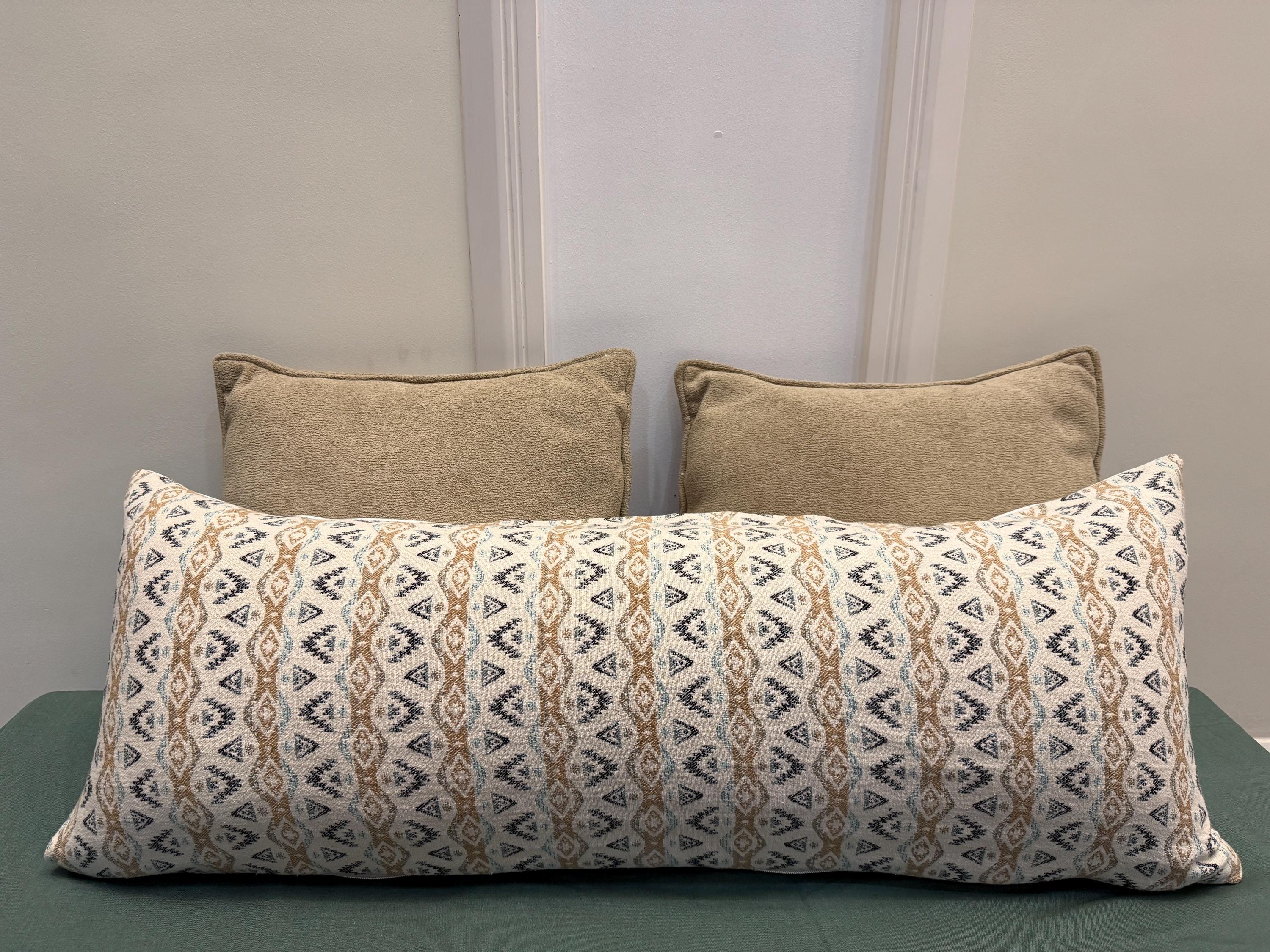 Lumbar Pillow Cover with Neutral Tribal Pattern | Long Decorative Cushion