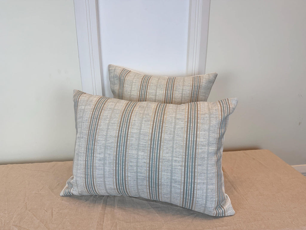 Beige and Soft Blue Striped Pillow Cover – Modern Farmhouse Cushion