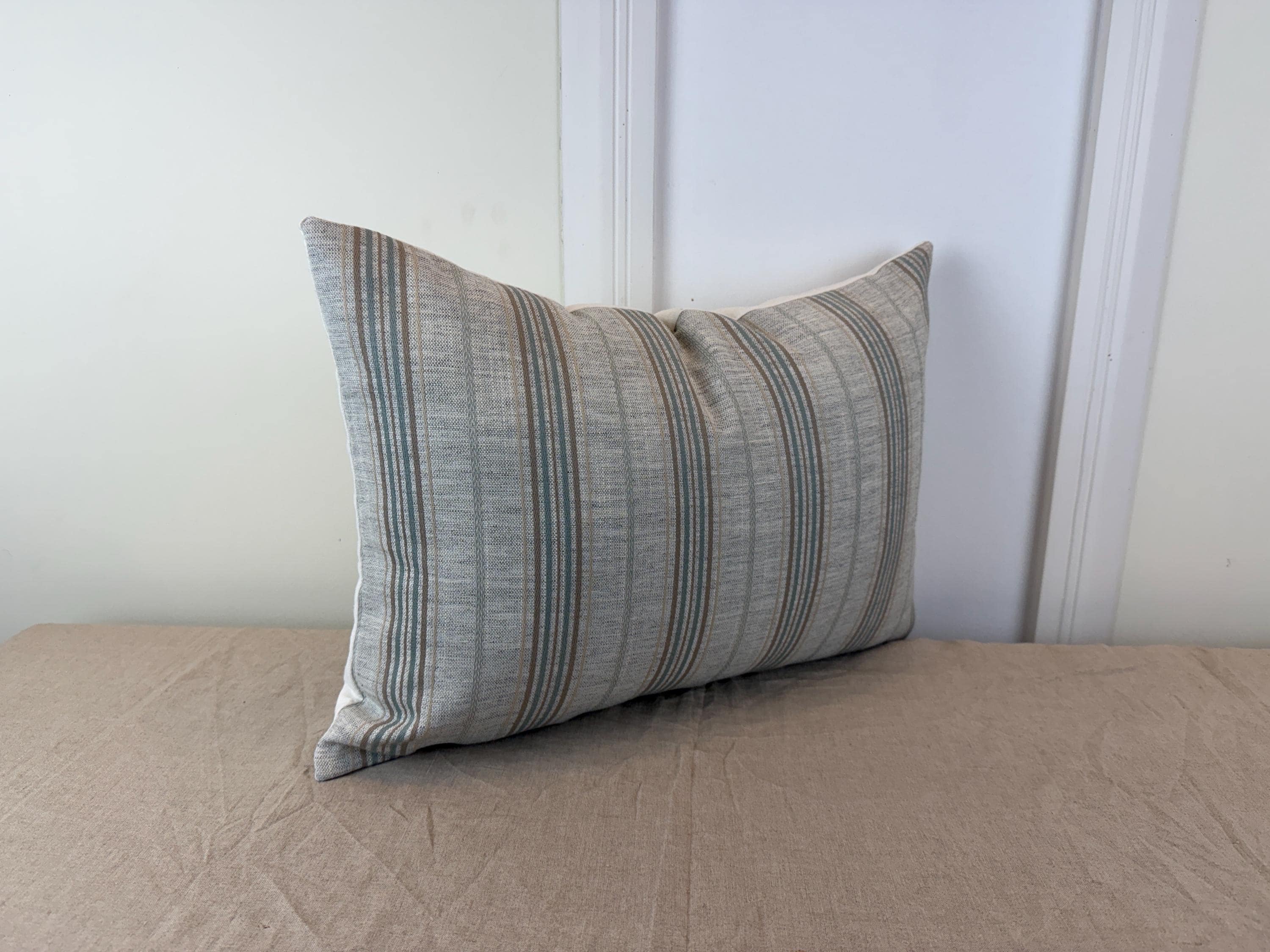 Beige and Soft Blue Striped Pillow Cover – Modern Farmhouse Cushion