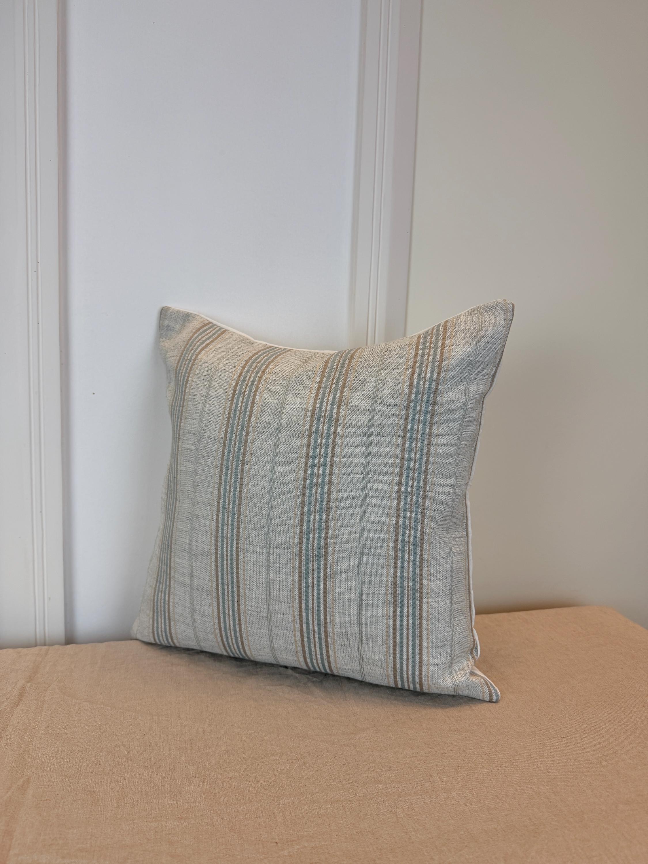 Beige and Soft Blue Striped Pillow Cover – Modern Farmhouse Cushion