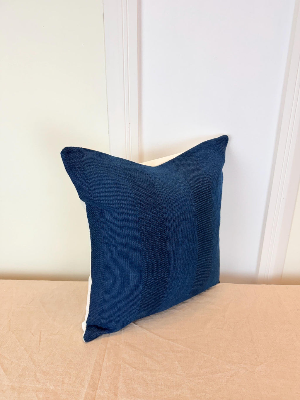 Handmade Navy Blue Textured Pillow Cover – Woven Accent Cushion