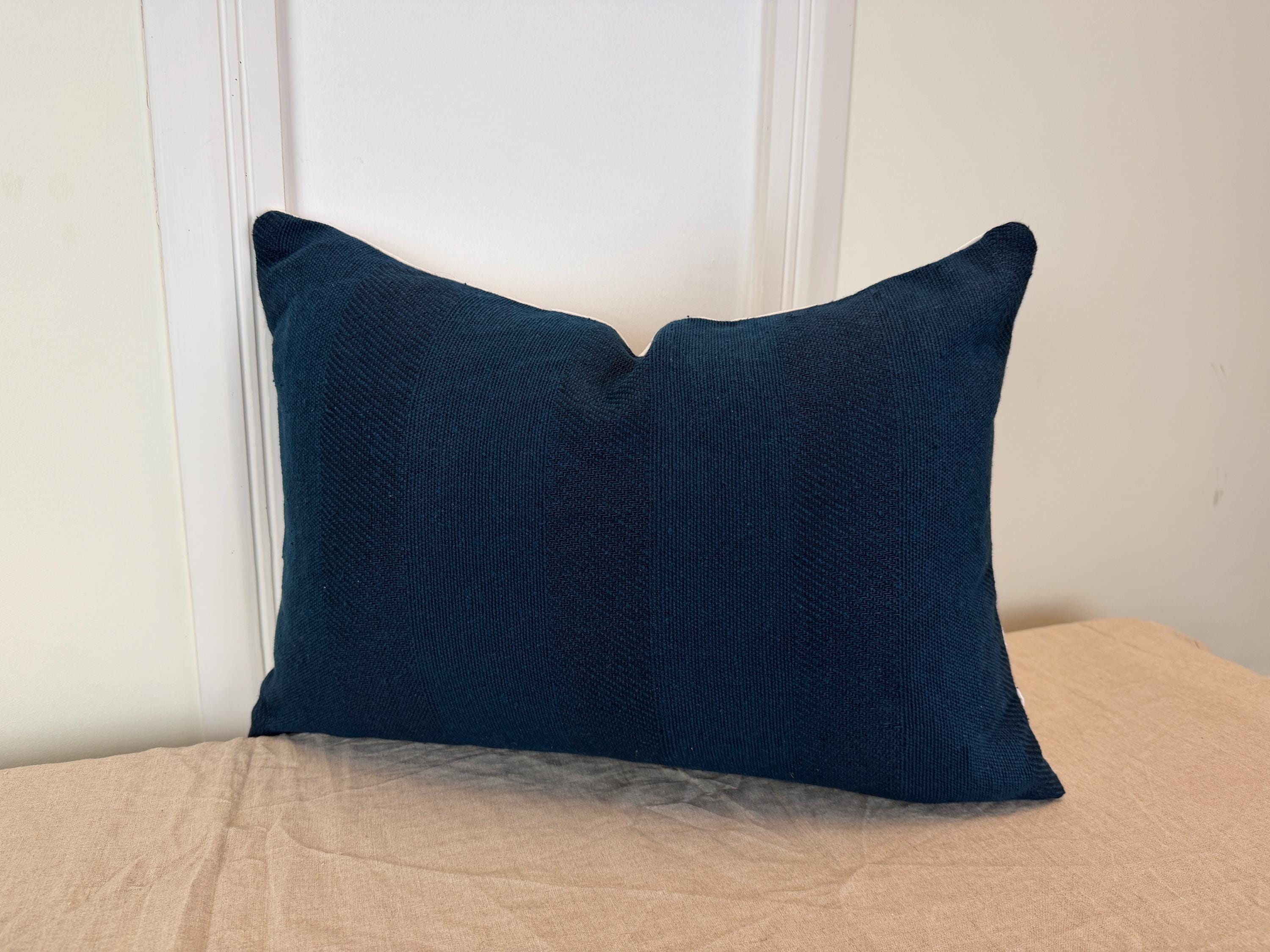 Handmade Navy Blue Textured Pillow Cover – Woven Accent Cushion