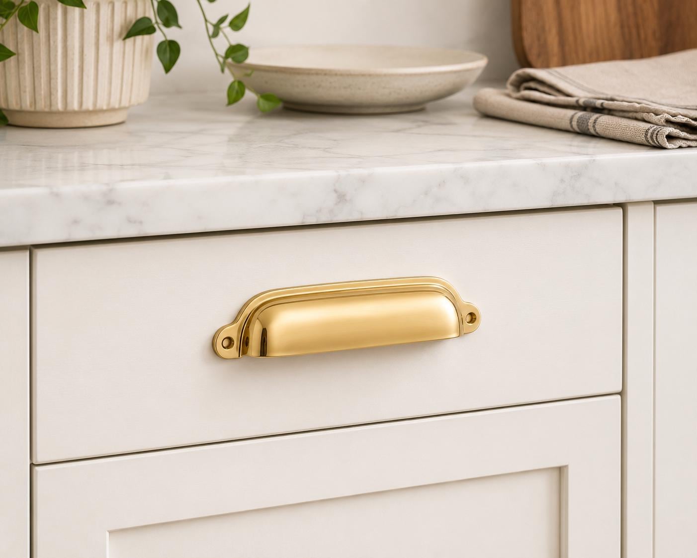 Solid Brass Cup Pull | Handmade Cabinet Drawer Handle | Vintage Bin Pull