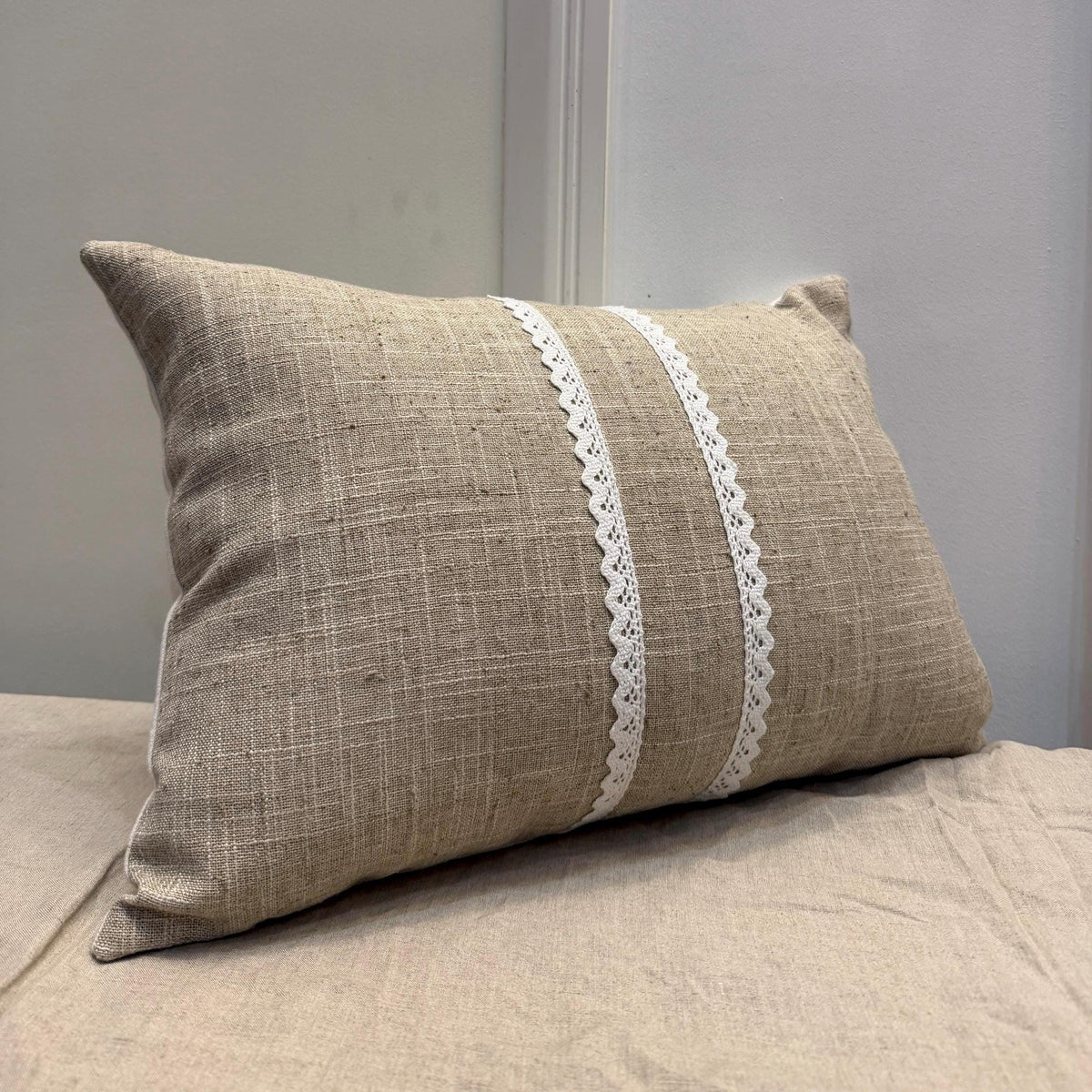 Embroidered floral boho linen pillow cover, 18x18