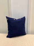 Navy blue linen pillow cover with wooden buttons