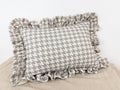 Ivory and grey houndstooth ruffled lumbar pillow cover