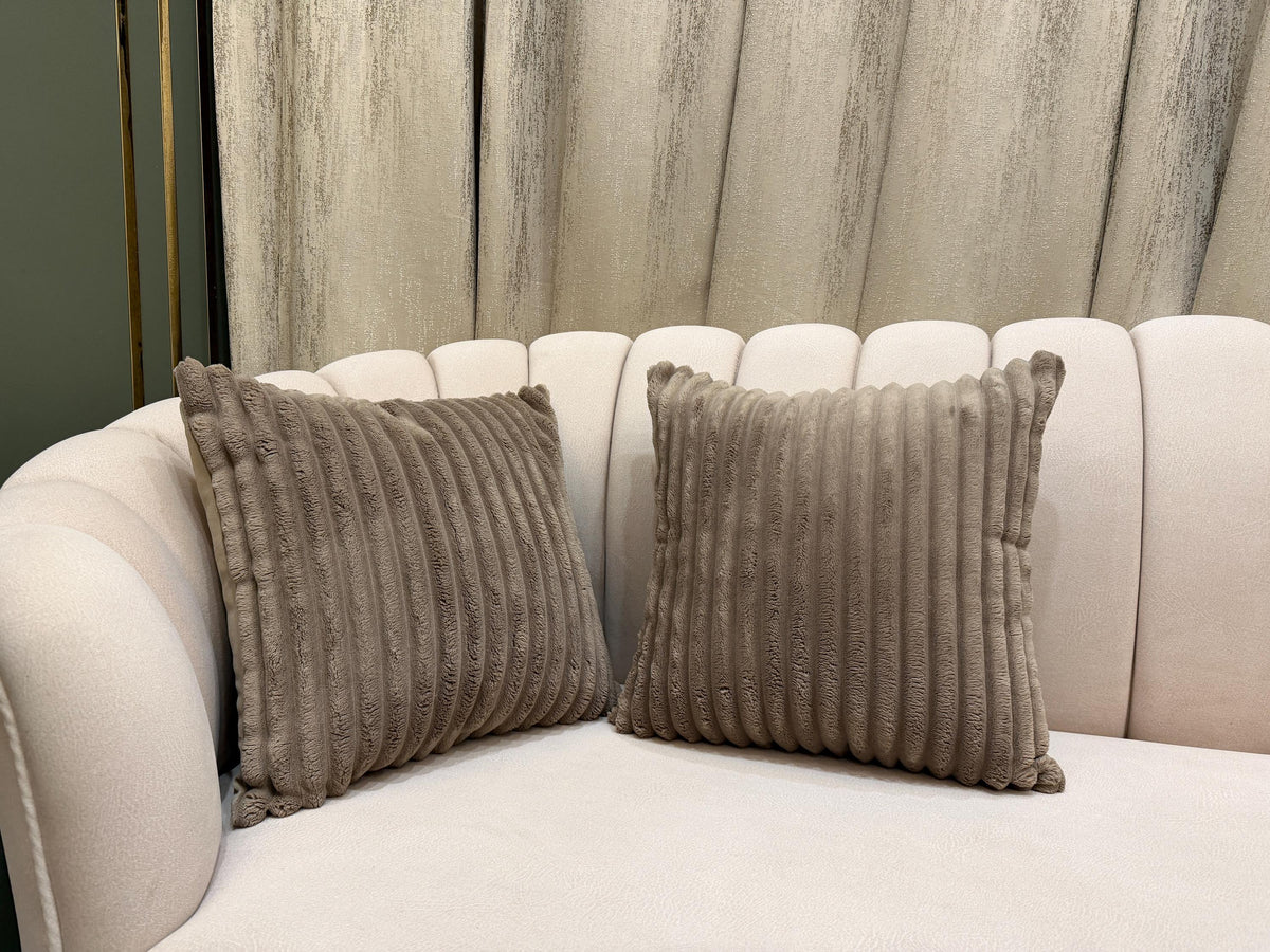 Ribbed velvet pillow cover in neutral taupe - view 4