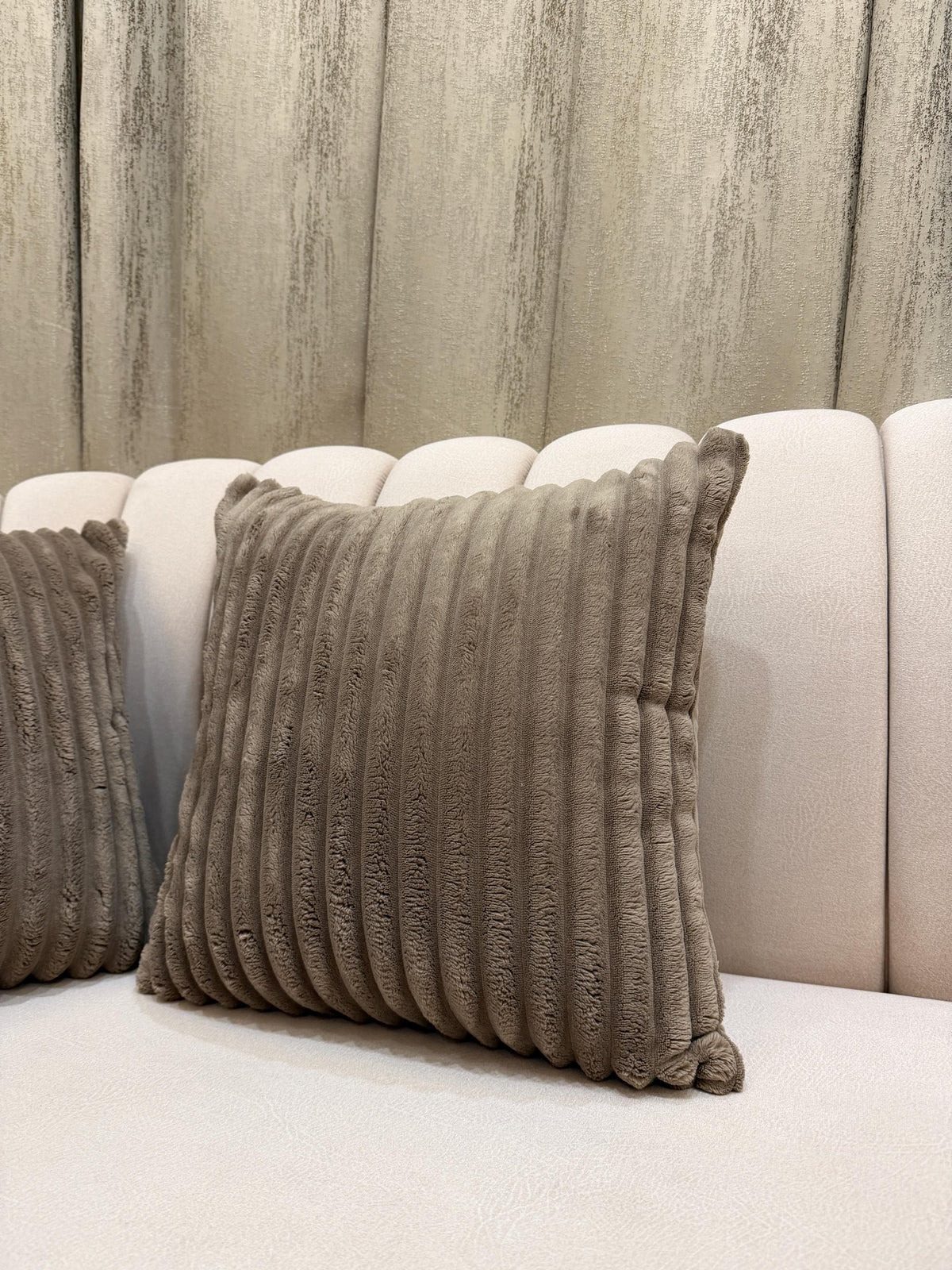 Ribbed velvet pillow cover in neutral taupe - view 6