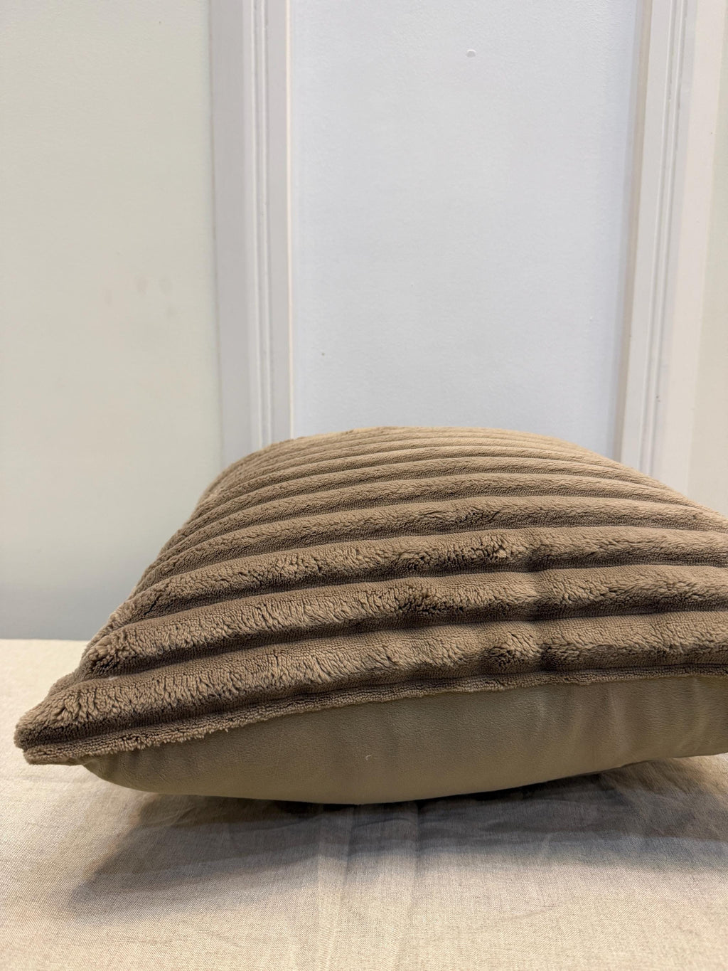 Ribbed velvet pillow cover in neutral taupe - view 8