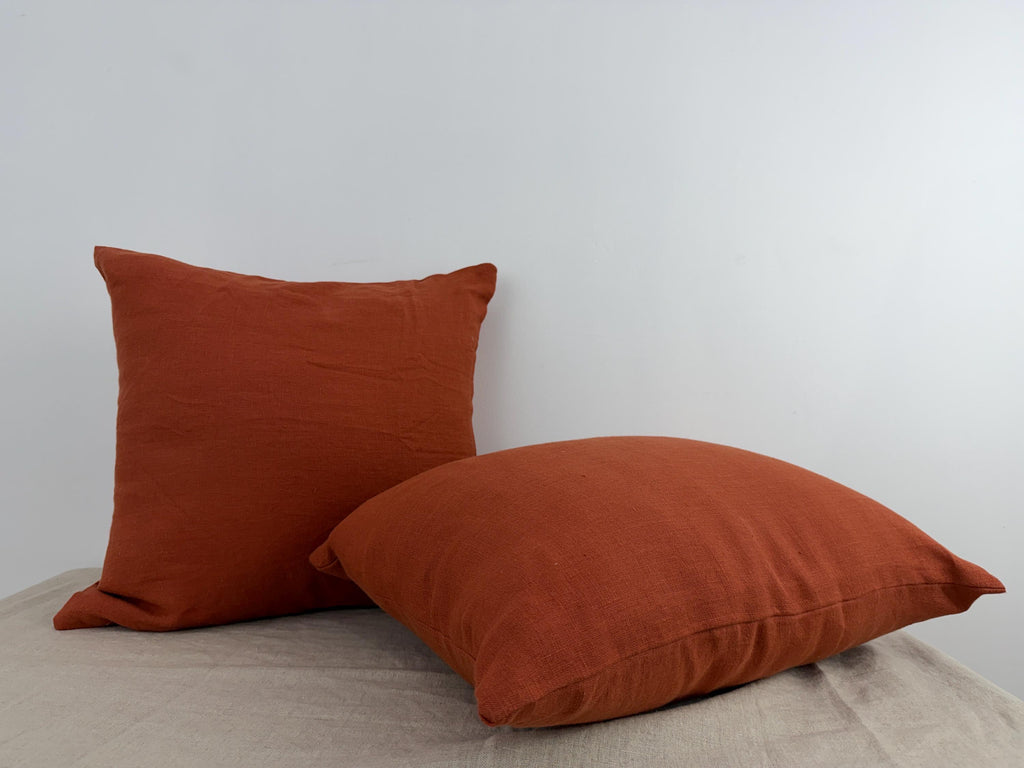 Rust linen throw pillow cover, burnt orange - view 3