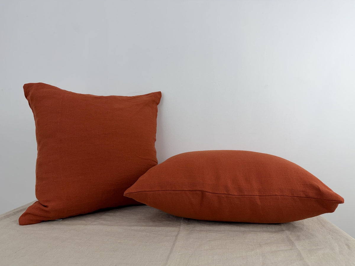 Rust linen throw pillow cover, burnt orange - view 7