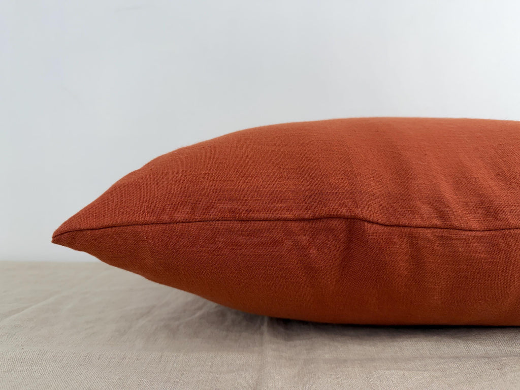 Rust linen throw pillow cover, burnt orange - view 8