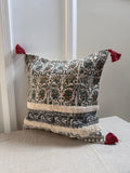 Boho floral slub cotton pillow cover with tassel corners
