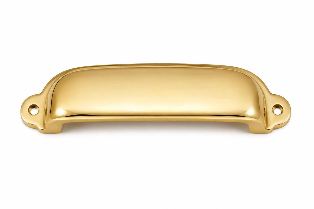 Solid brass cup pull, vintage cabinet drawer handle - view 2