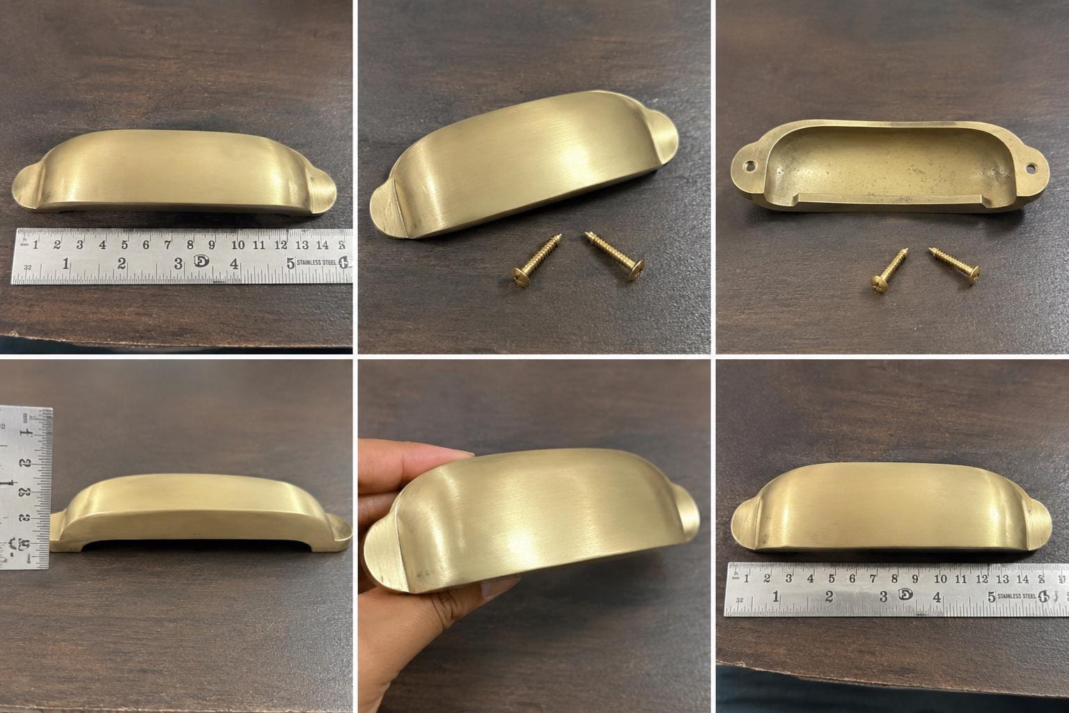 Solid brass cup pull, vintage cabinet drawer handle - view 3