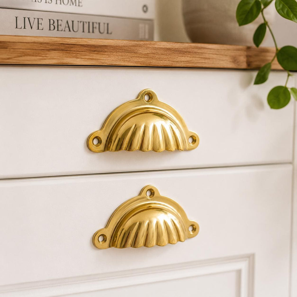 Solid brass cup pull, handmade cabinet drawer handle - view 10