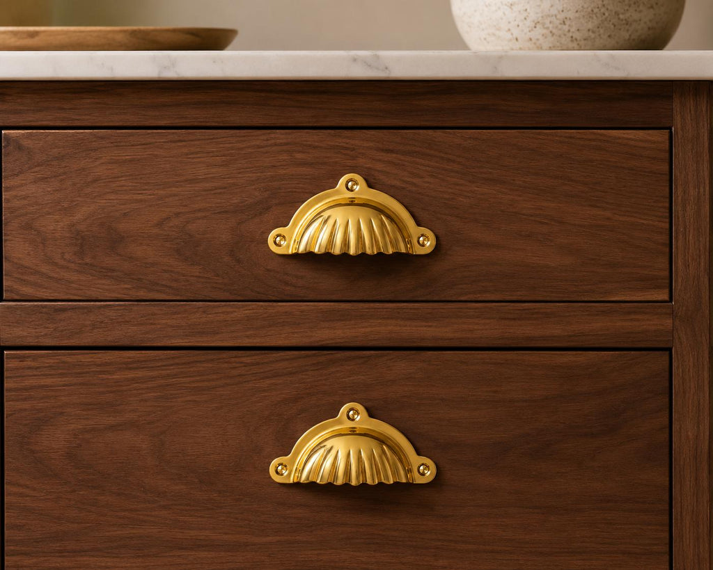Solid brass cup pull, handmade cabinet drawer handle - view 6