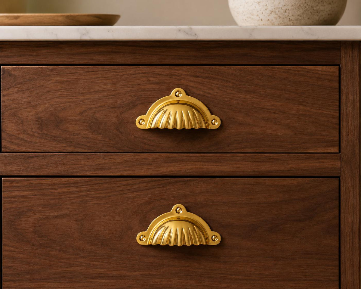 Solid brass cup pull, handmade cabinet drawer handle - view 6