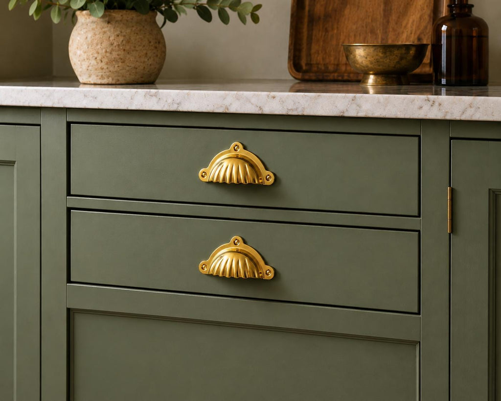 Solid brass cup pull, handmade cabinet drawer handle - view 7
