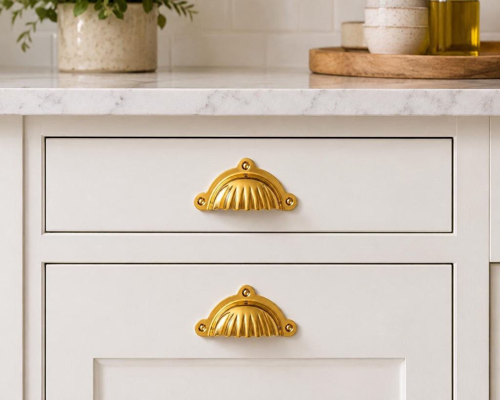 Solid brass cup pull, handmade cabinet drawer handle - view 8