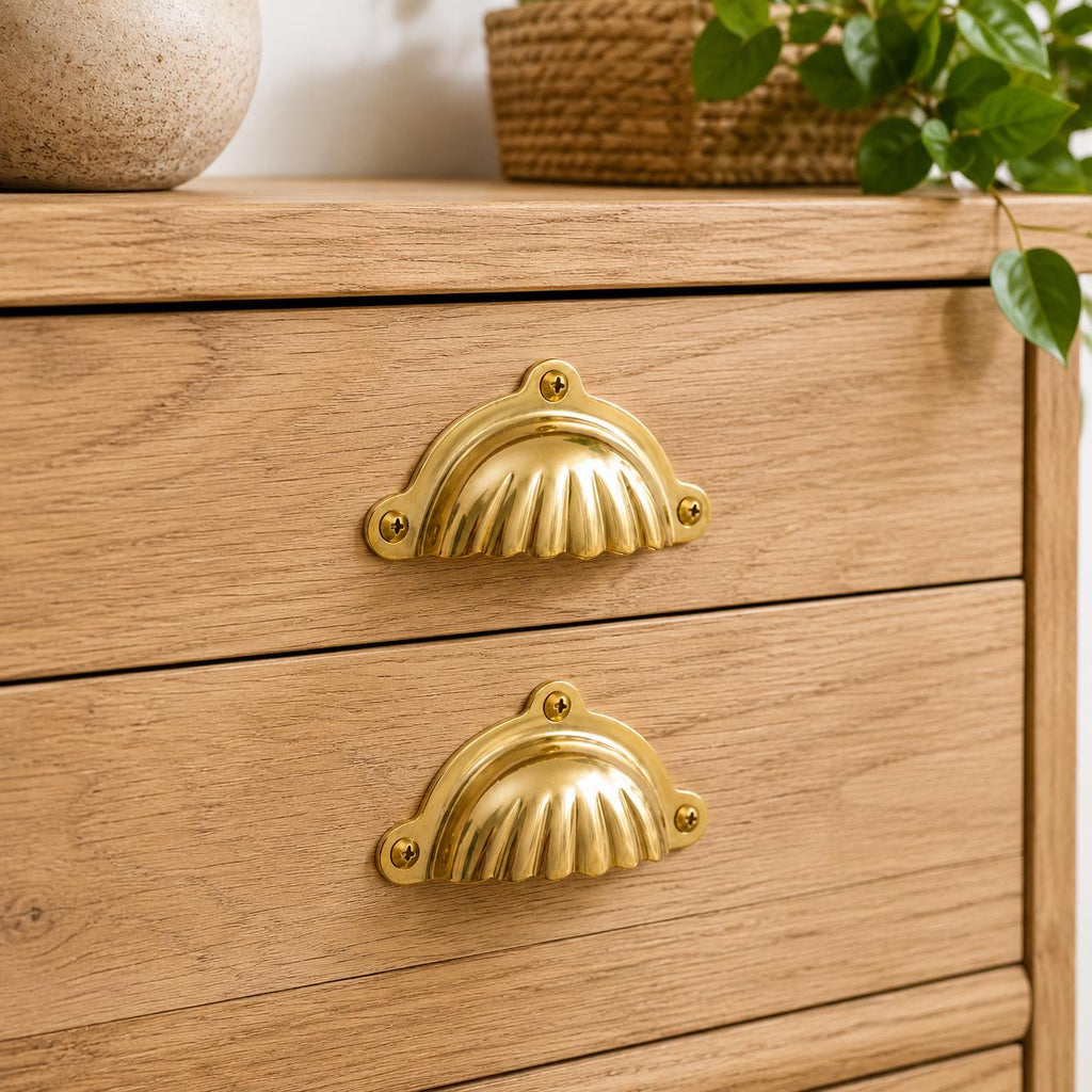 Solid brass cup pull, handmade cabinet drawer handle - view 9