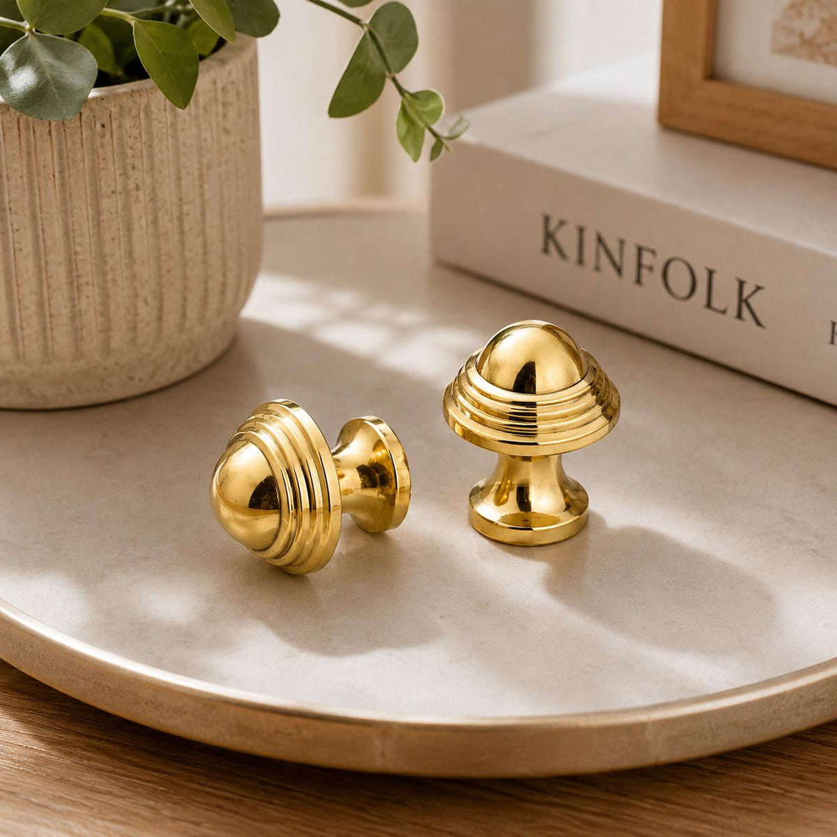 Solid brass mushroom cabinet knob, vintage style - view 7