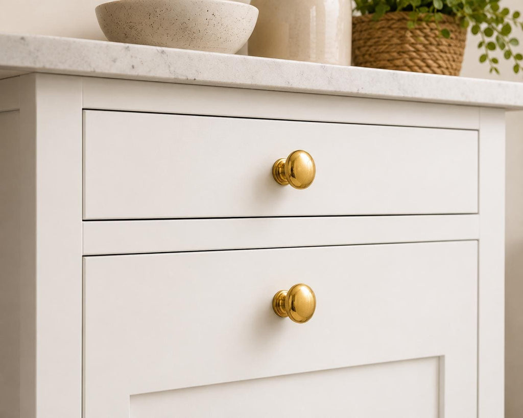 Solid brass mushroom cabinet knob, unlacquered - view 3