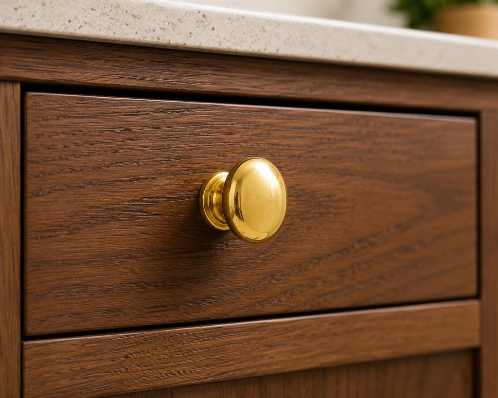 Solid brass mushroom cabinet knob, unlacquered - view 5