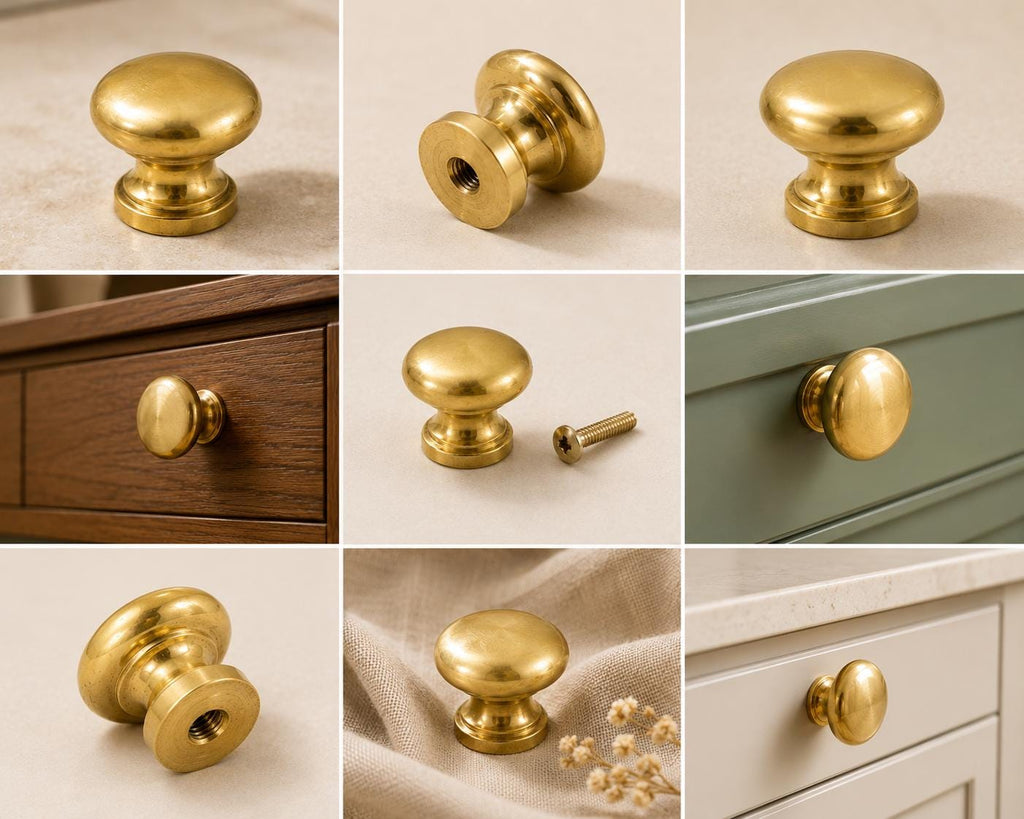 Solid brass mushroom cabinet knob, unlacquered - view 9