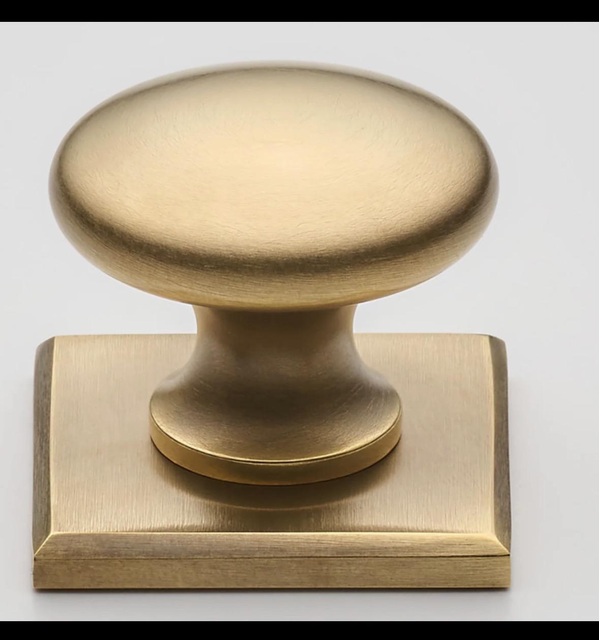 Solid brass mushroom cabinet knob with square backplate - view 2