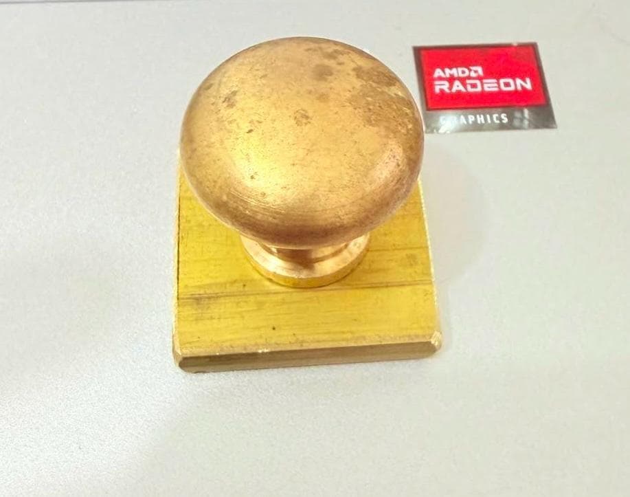 Solid brass mushroom cabinet knob with square backplate - view 3