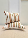 Beige and terracotta striped woven cotton pillow cover