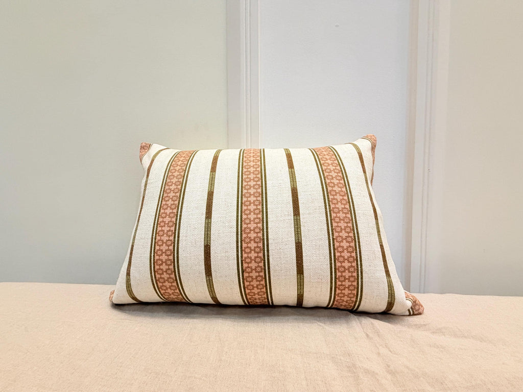 Beige and terracotta striped woven cotton pillow cover - view 2