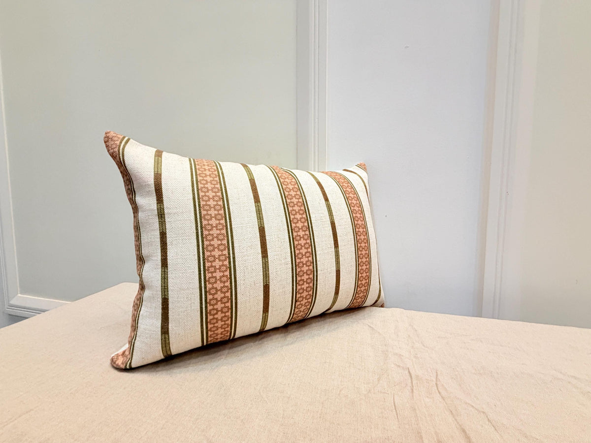 Beige and terracotta striped woven cotton pillow cover - view 3