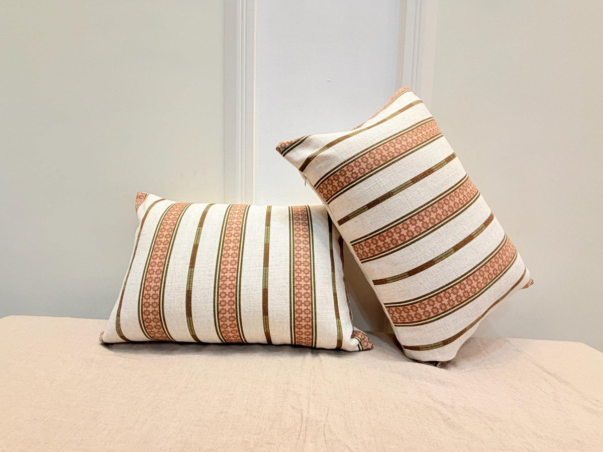 Beige and terracotta striped woven cotton pillow cover - view 4