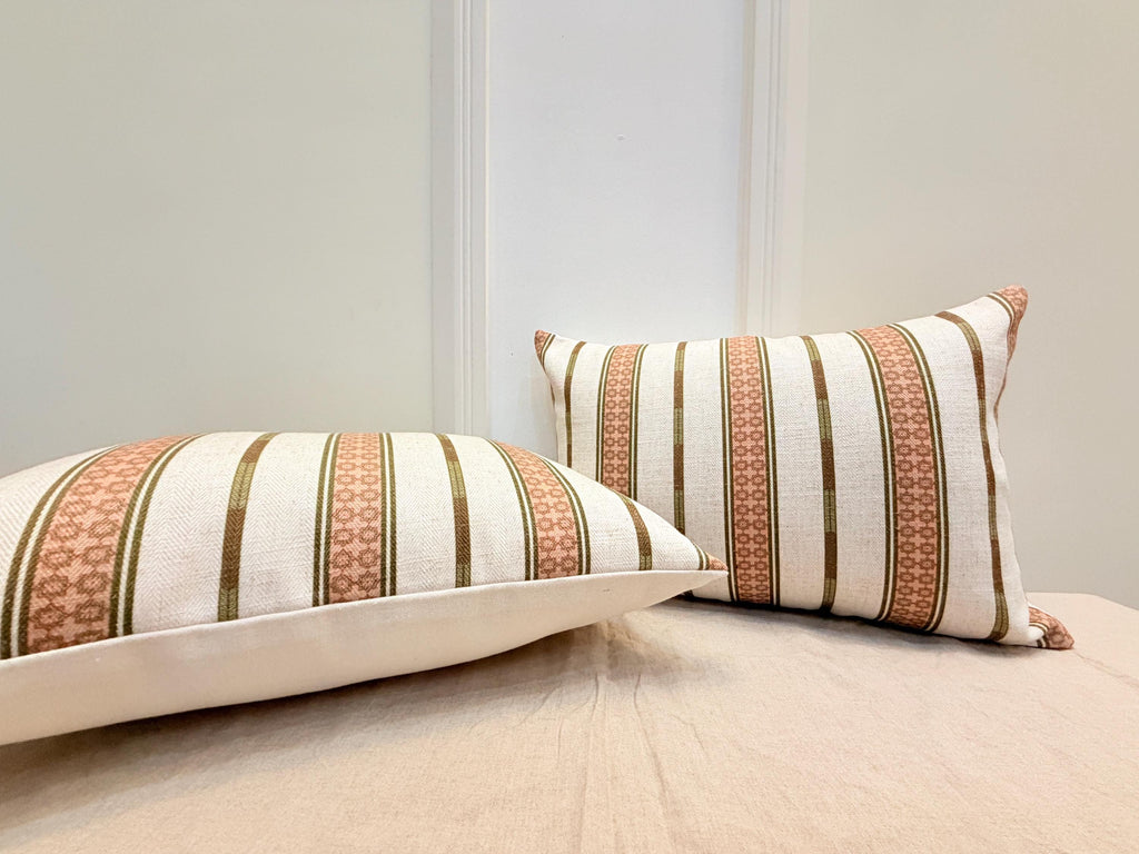 Beige and terracotta striped woven cotton pillow cover - view 5