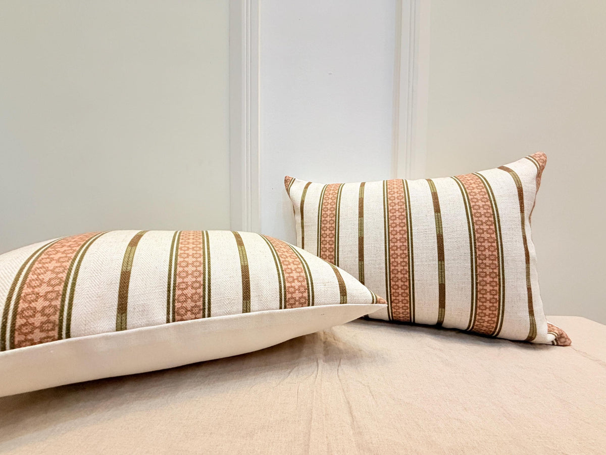 Beige and terracotta striped woven cotton pillow cover - view 5