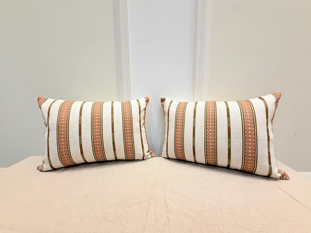 Beige and terracotta striped woven cotton pillow cover - view 6