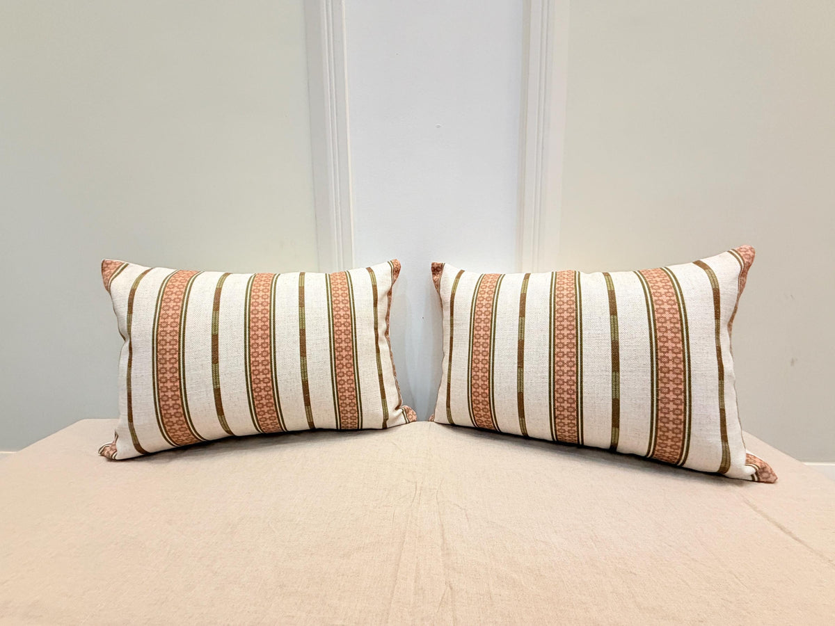 Beige and terracotta striped woven cotton pillow cover - view 6
