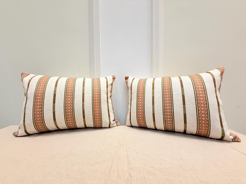Beige and terracotta striped woven cotton pillow cover - view 7